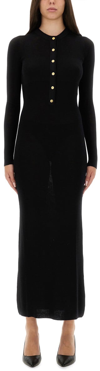 Versace WOOL DRESS WITH BUTTONS Zwart