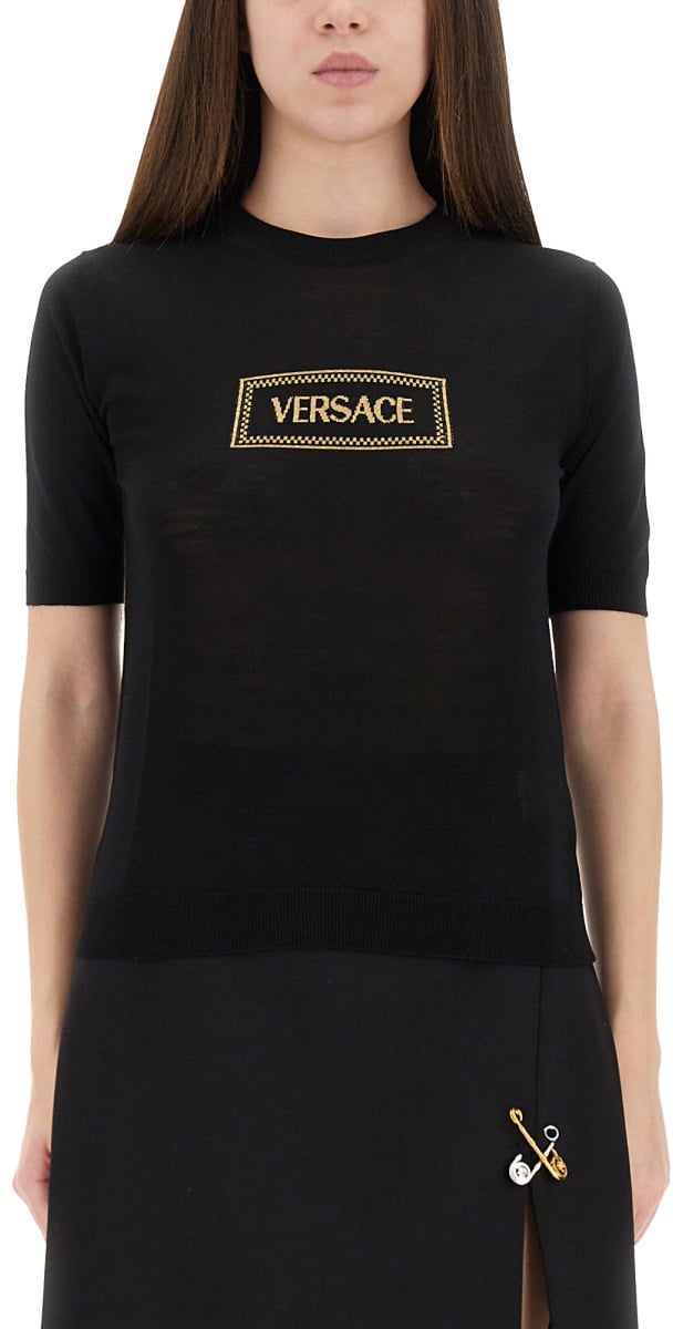 Versace LOGO KNIT T-SHIRT Zwart
