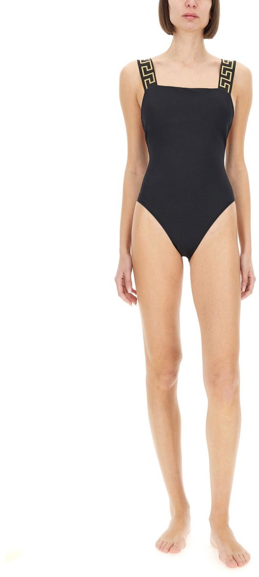 Versace ONE PIECE SWIMSUIT WITH GREEK BORDER Zwart