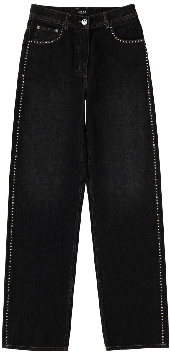 Versace JEANS WITH STUDS AND CRYSTALS DECORATION Zwart