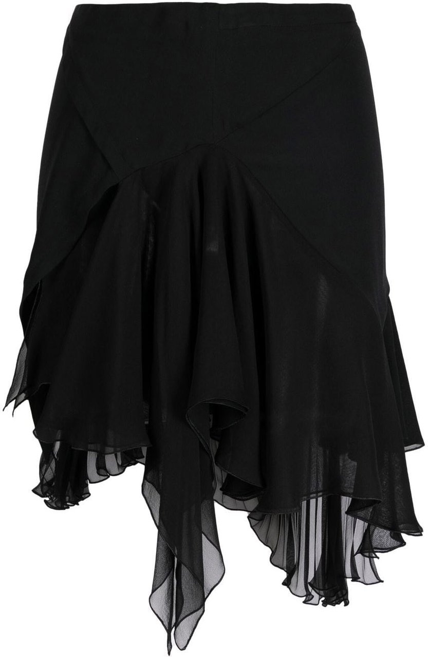 Versace Black Asymmetrical Silk Layered Mini Skirt Zwart