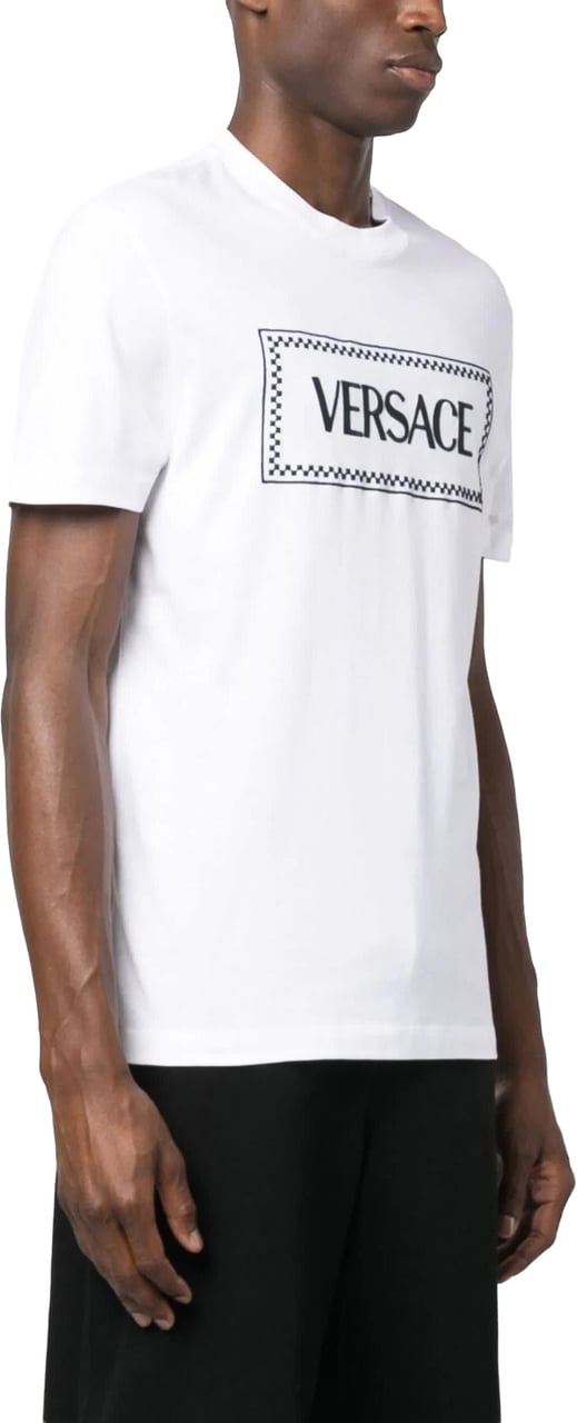 Versace White 90s Vintage Logo Cotton T-shirt Wit