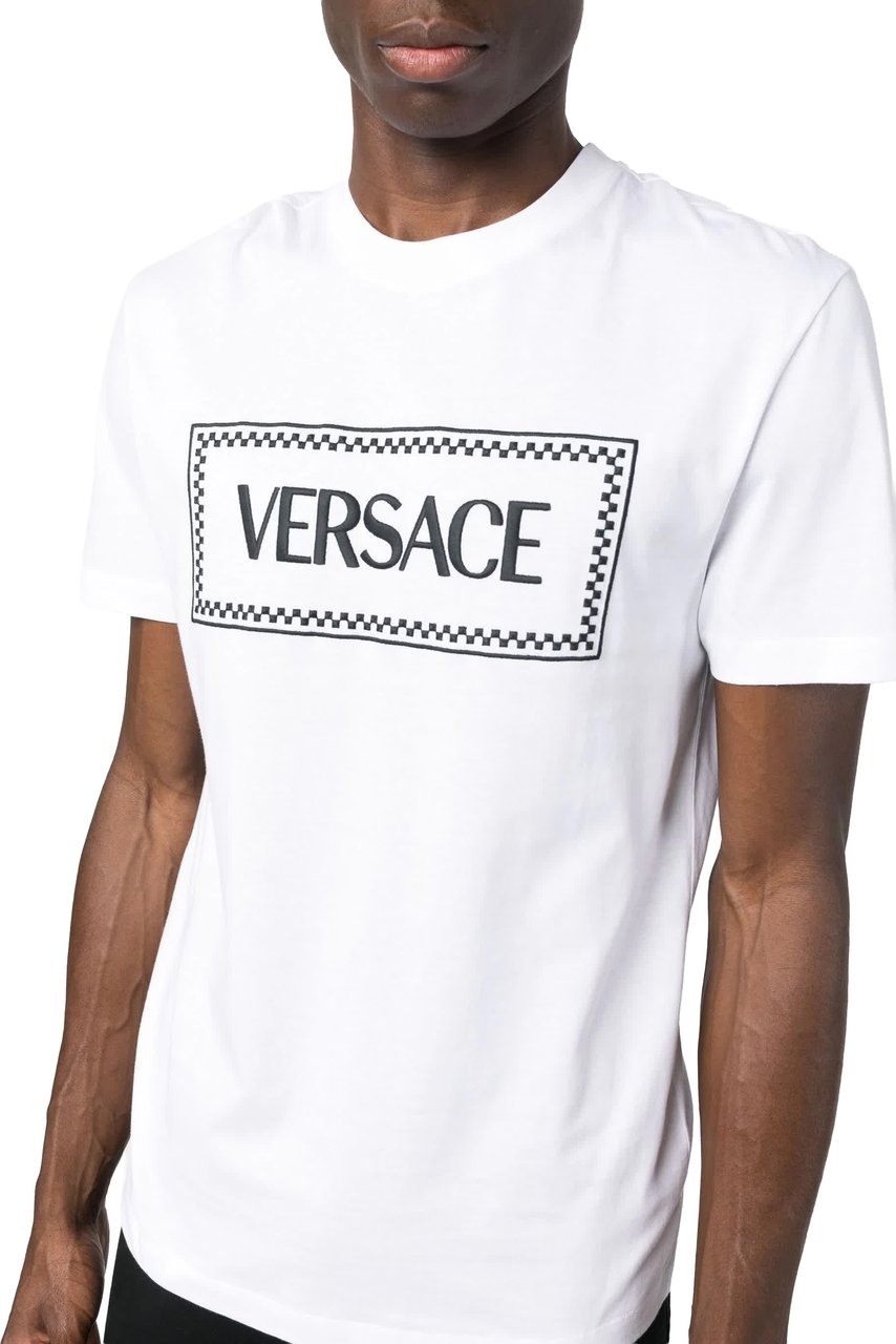 Versace White 90s Vintage Logo Cotton T-shirt Wit
