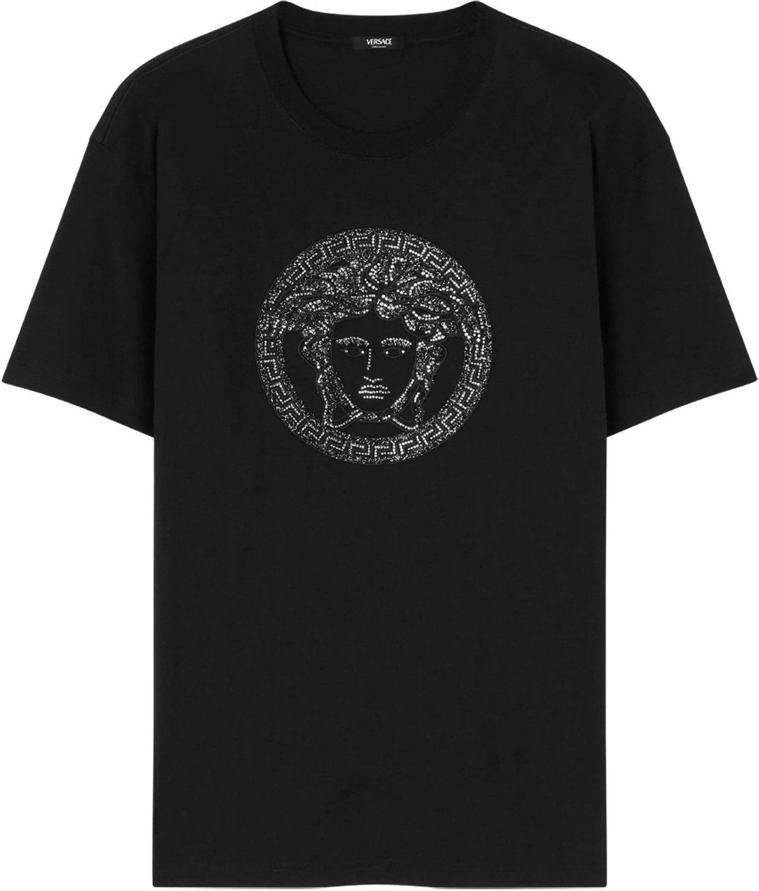 Versace Medusa Embroidery Microcrystal Cotton T-shirt Zwart