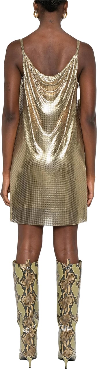 Versace Metallic Mesh Mini Dress with Draped Neckline Roze