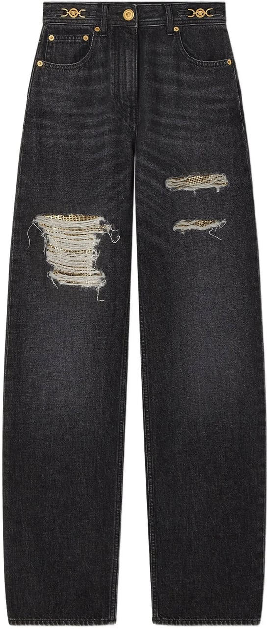 Versace Black Medusa 95 High-Waisted Denim Jeans Zwart