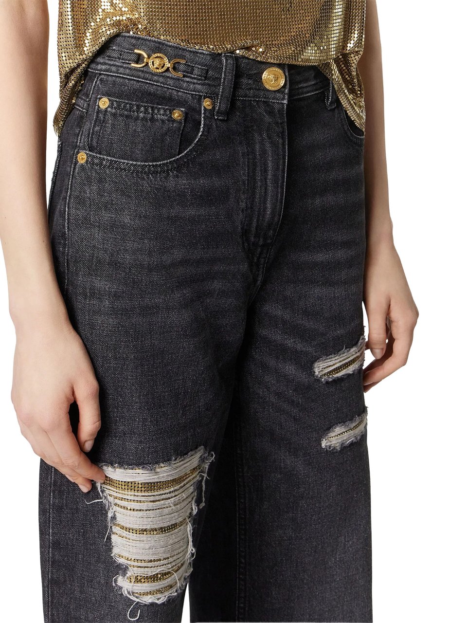 Versace Black Medusa 95 High-Waisted Denim Jeans Zwart