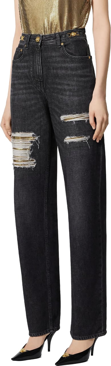 Versace Black Medusa 95 High-Waisted Denim Jeans Zwart