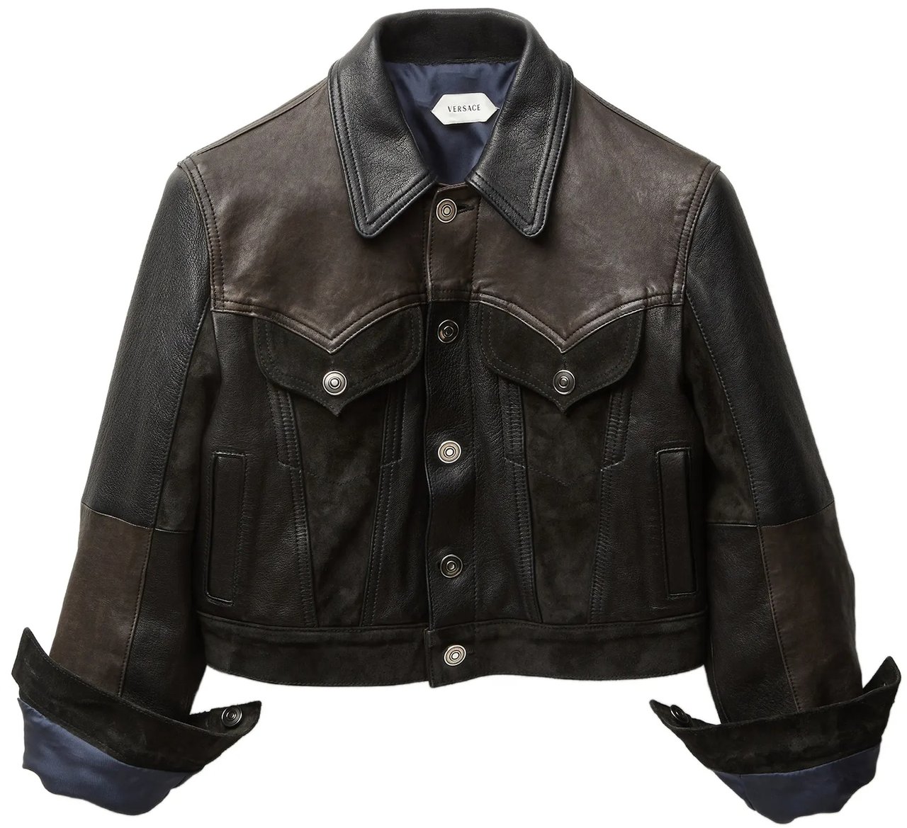 Versace Dark Brown Patchwork Unit Mix Jacket Zwart