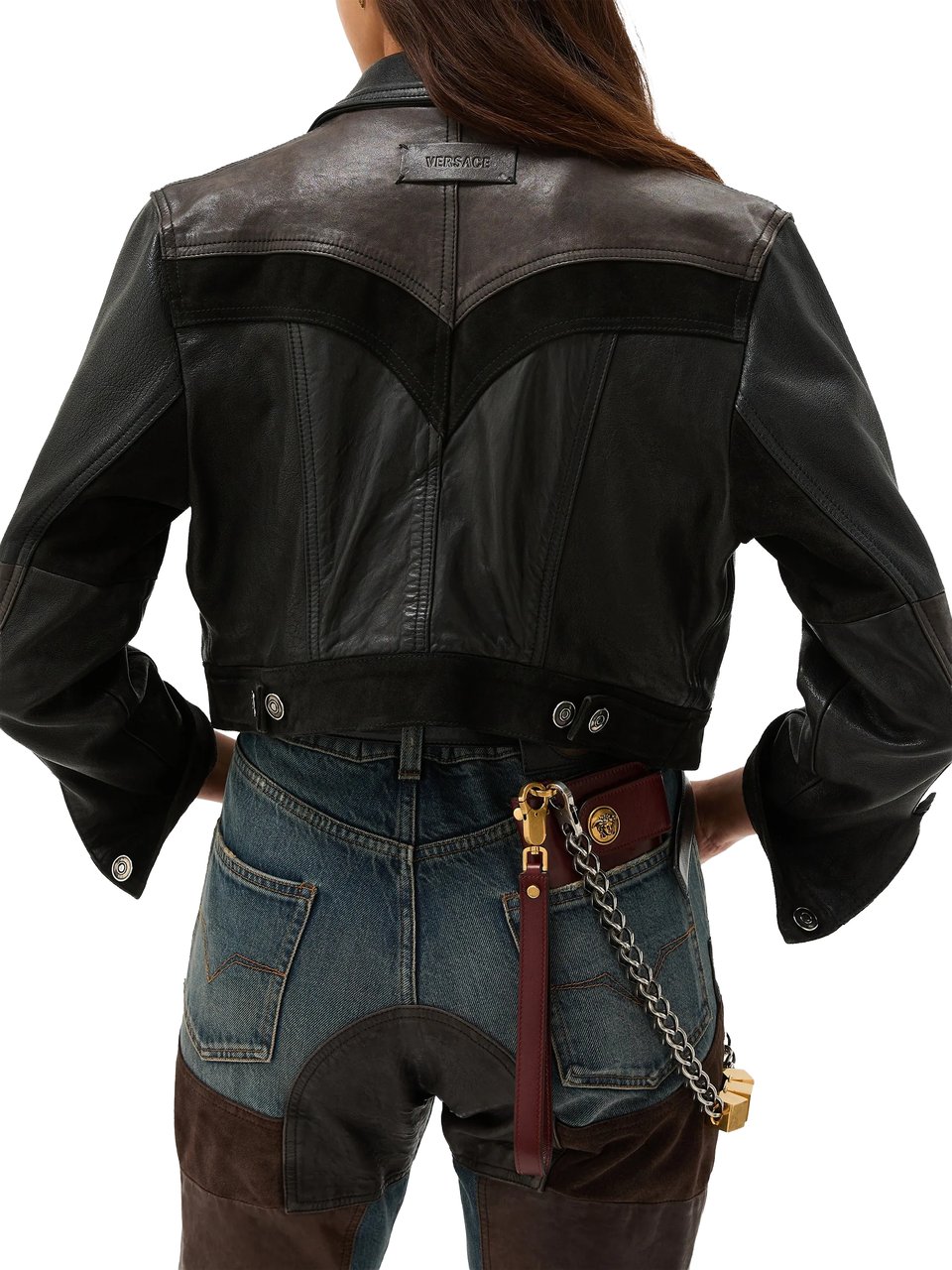 Versace Dark Brown Patchwork Unit Mix Jacket Zwart