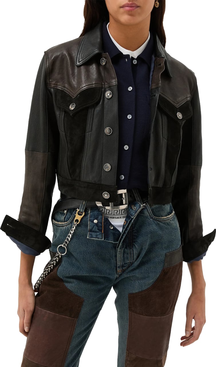 Versace Dark Brown Patchwork Unit Mix Jacket Zwart