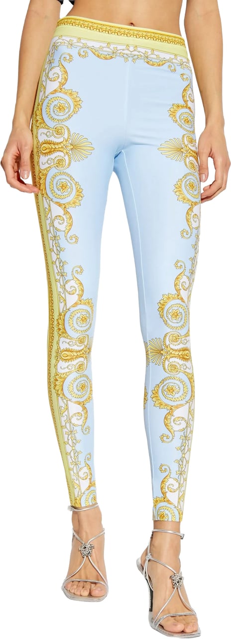 Versace Light Blue Baroque Pattern Work-out Leggings Wit
