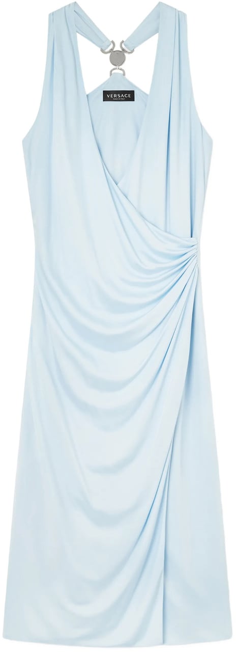 Versace Black Draped V-Neck Viscose Midi Dress Wit