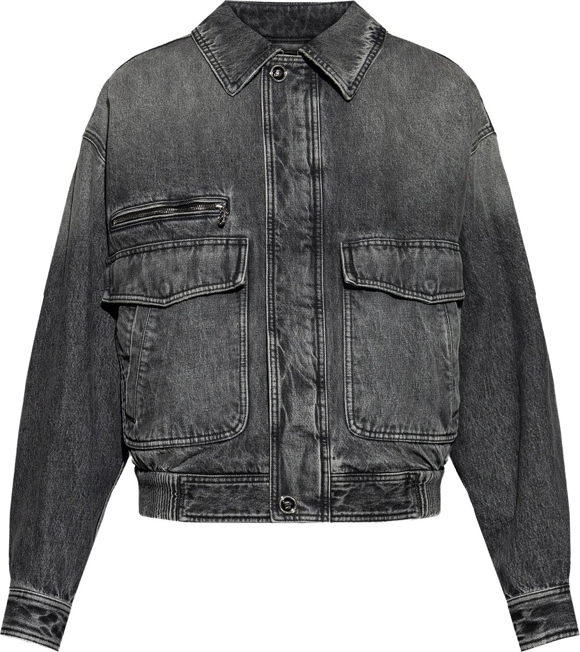 Versace Black Blouson Denim Cropped Washed Jacket Grijs
