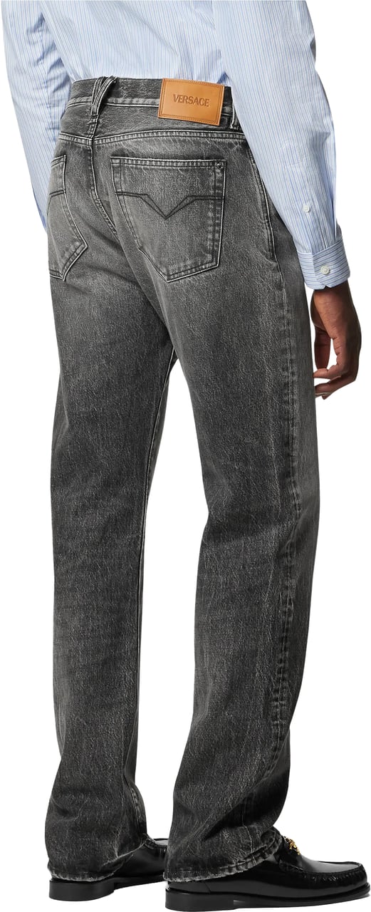 Versace Black Straight-Leg Faded Distressed Denim Jeans Grijs