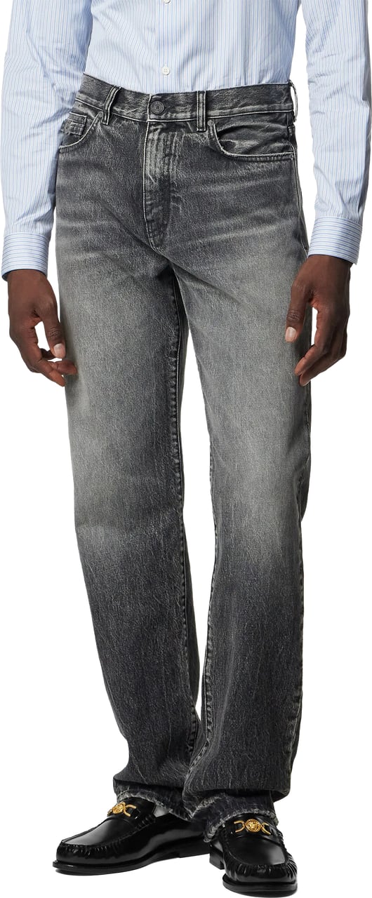 Versace Black Straight-Leg Faded Distressed Denim Jeans Grijs