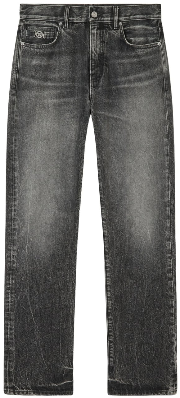 Versace Black Straight-Leg Faded Distressed Denim Jeans Grijs