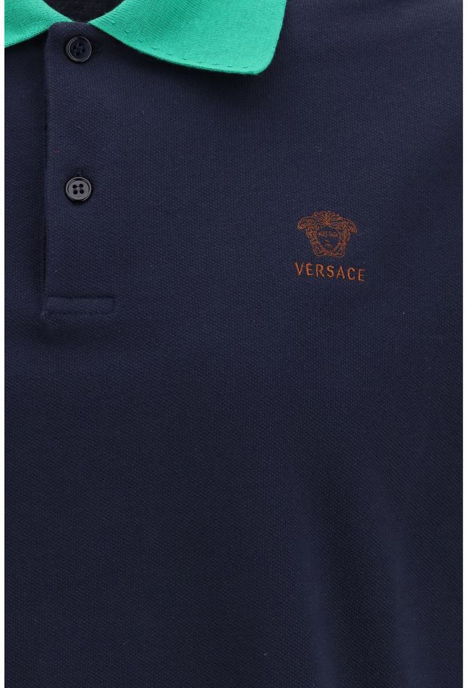 Versace Blue Cotton Polo Shirt Blauw
