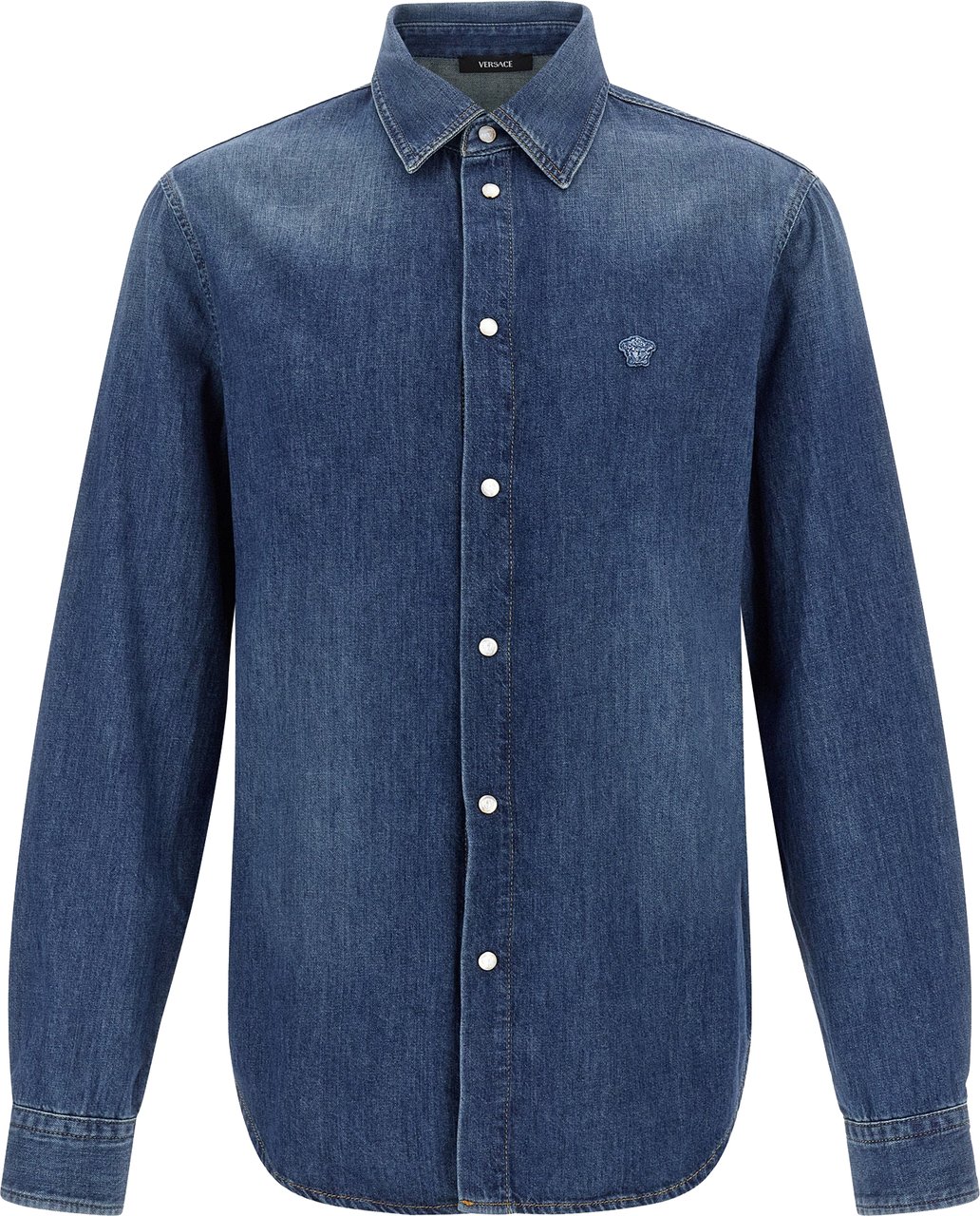 Versace Blue Cotton Blouse Blauw
