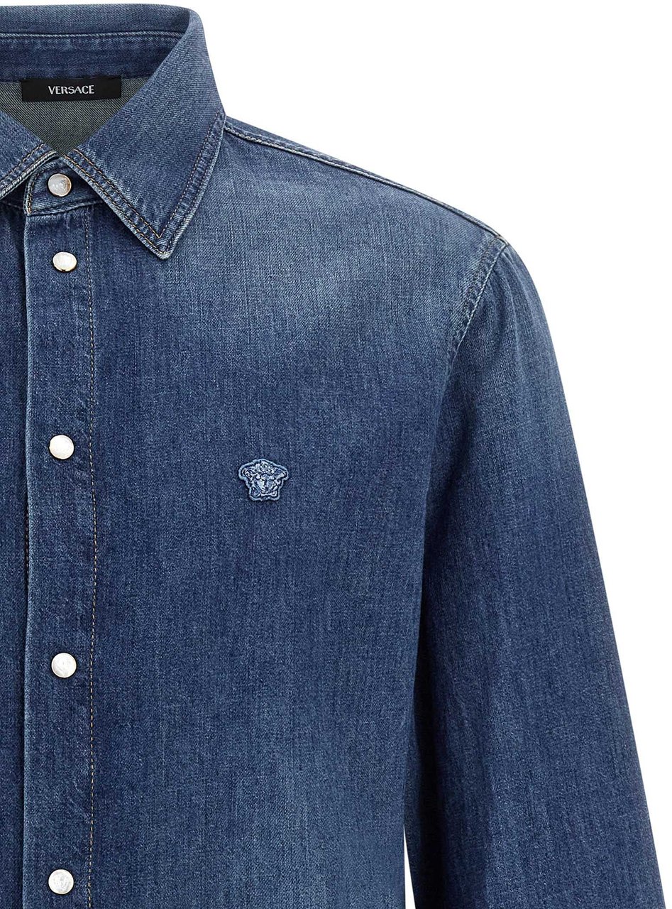 Versace Blue Cotton Blouse Blauw