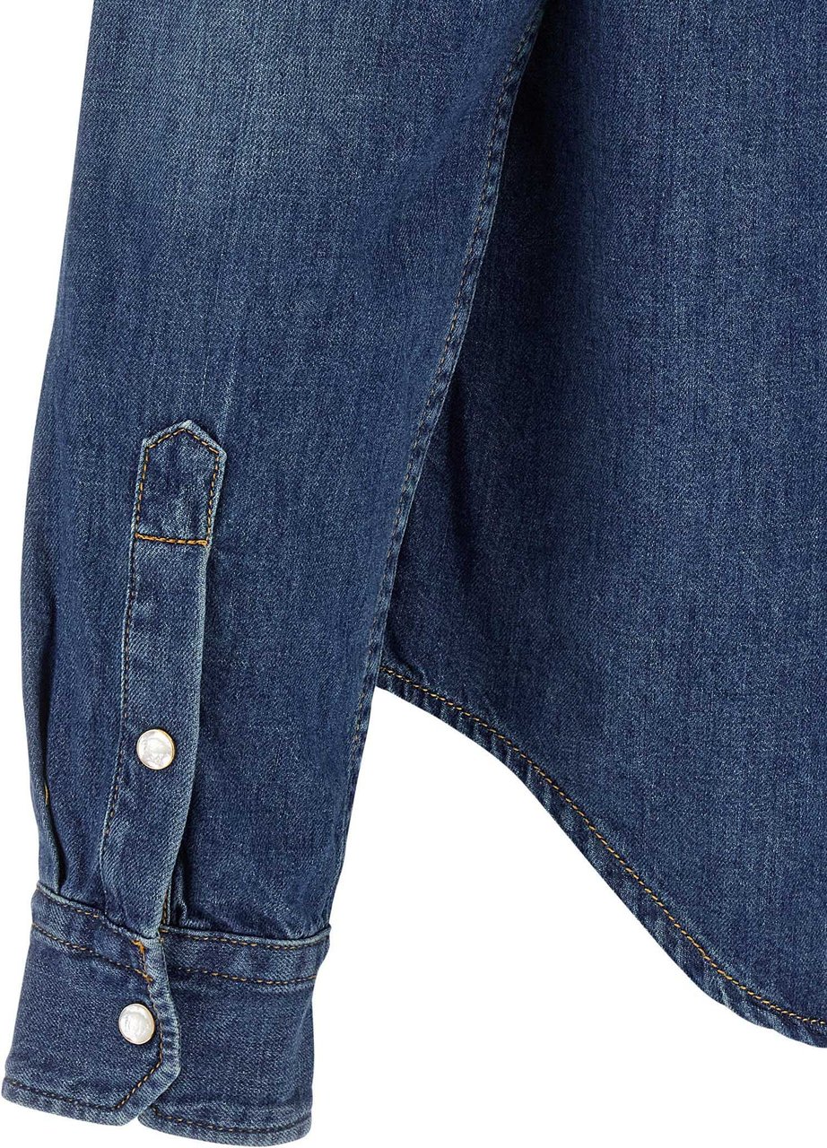 Versace Blue Cotton Blouse Blauw