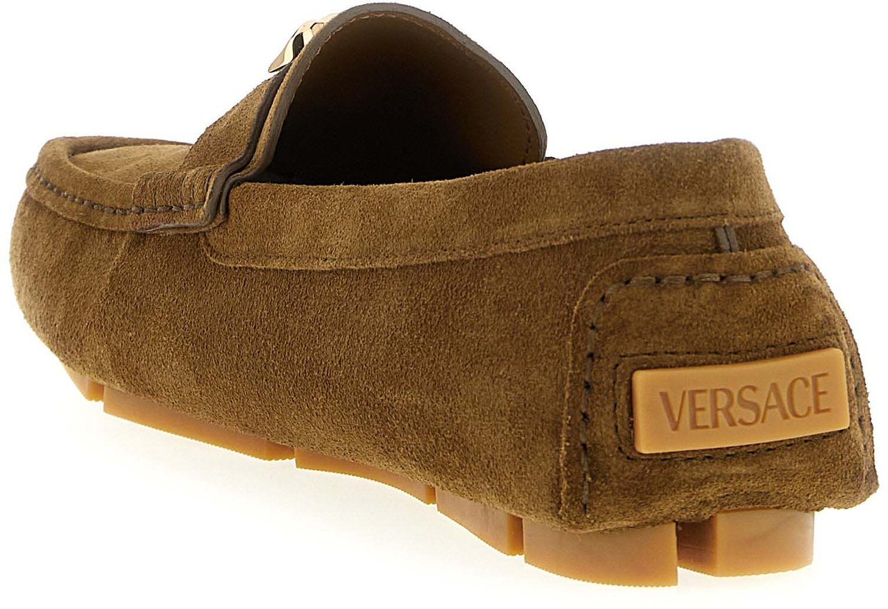 Versace Brown Calfskin Slip-On Loafers Bruin