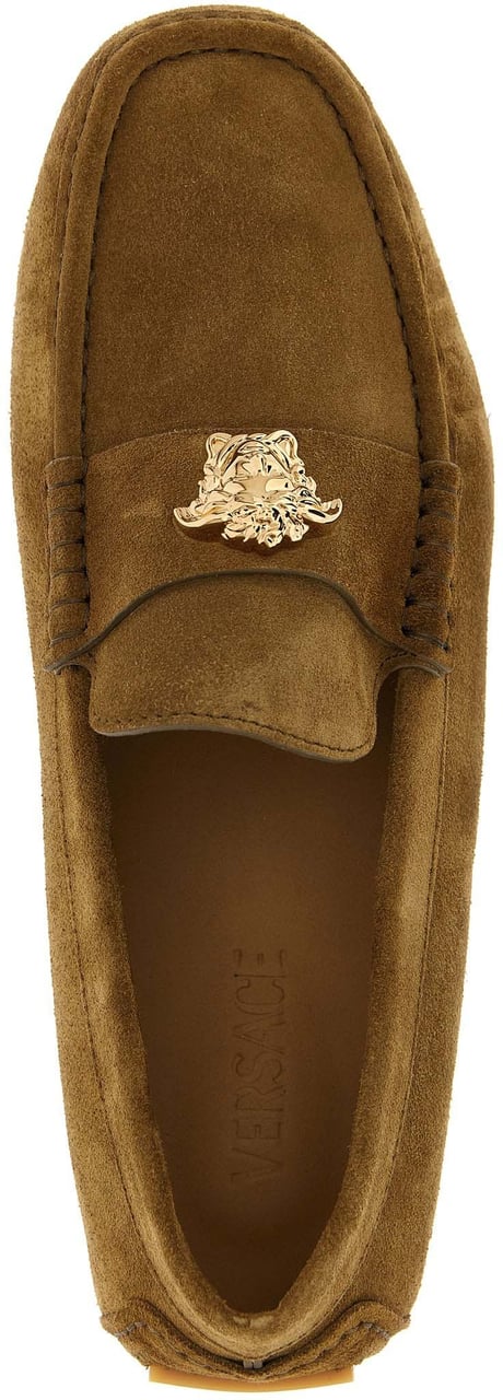 Versace Brown Calfskin Slip-On Loafers Bruin