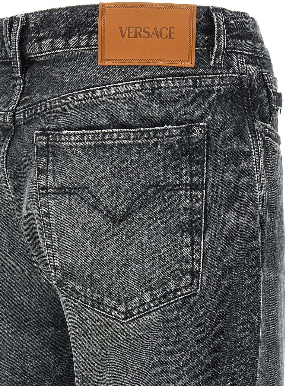 Versace Gray Cotton Straight-Leg Jeans Grijs