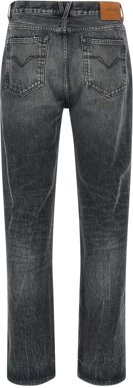 Versace Gray Cotton Straight-Leg Jeans Grijs