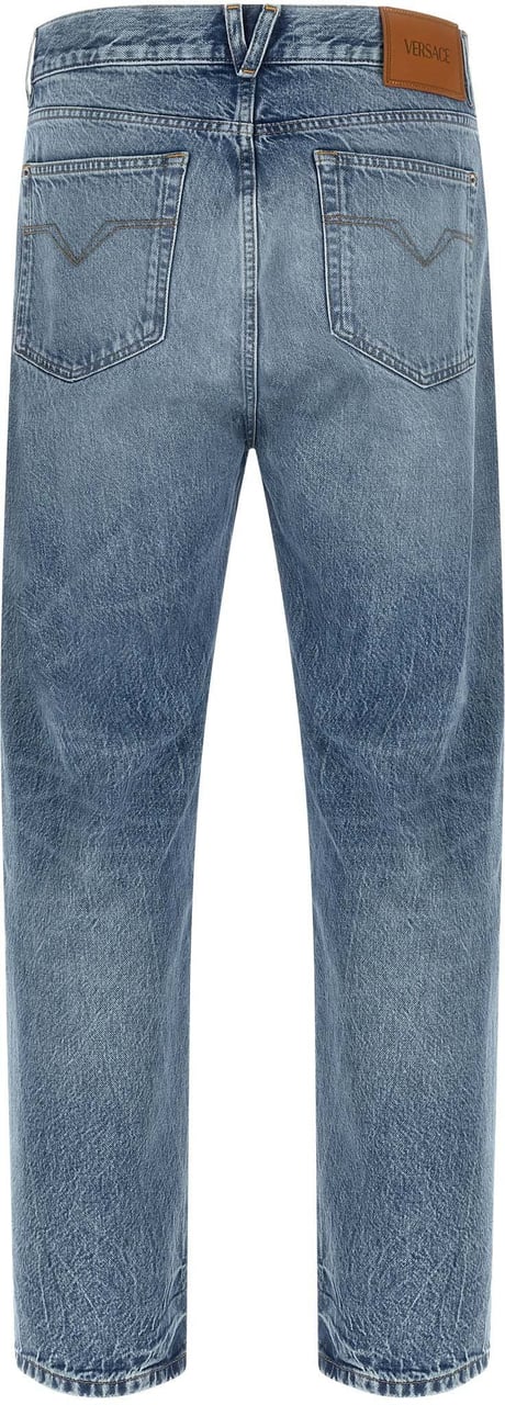 Versace Blue Cotton Straight-Leg Jeans Blauw