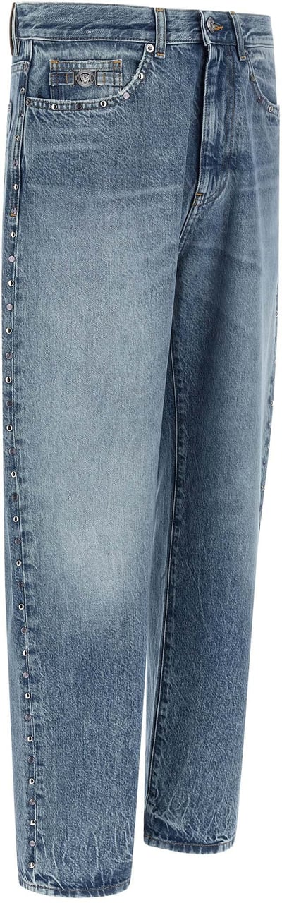 Versace Blue Cotton Straight-Leg Jeans Blauw