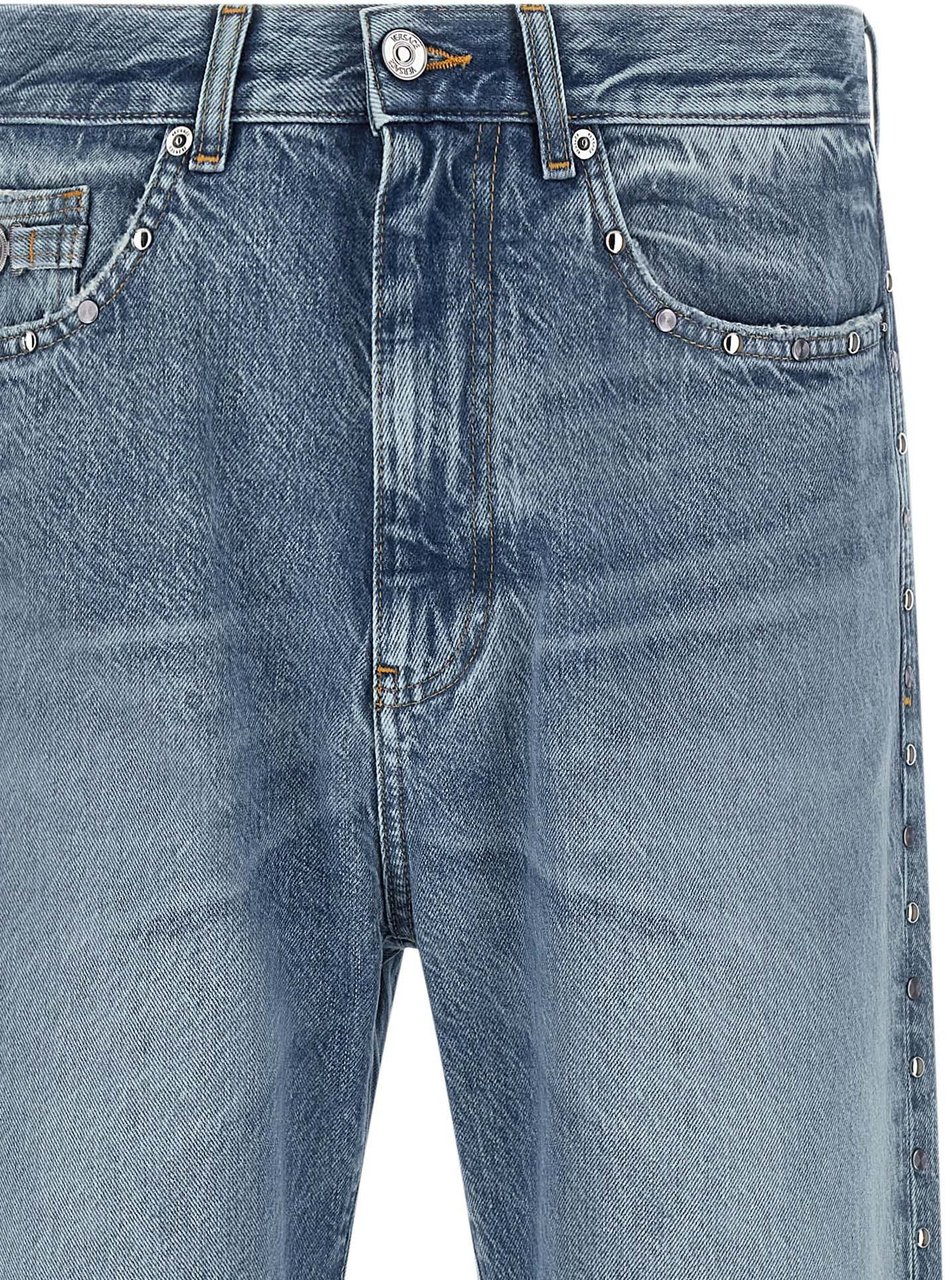 Versace Blue Cotton Straight-Leg Jeans Blauw