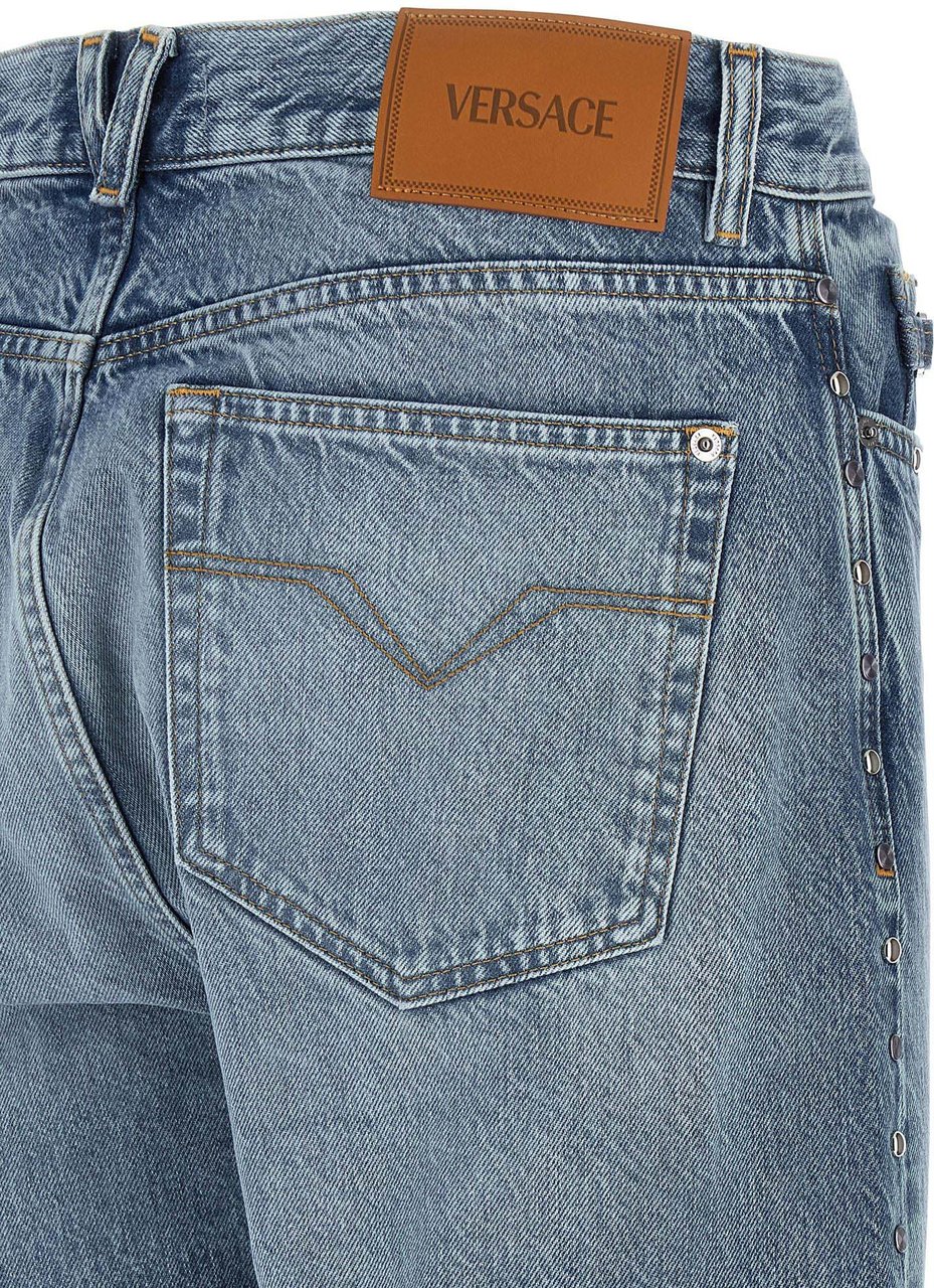 Versace Blue Cotton Straight-Leg Jeans Blauw