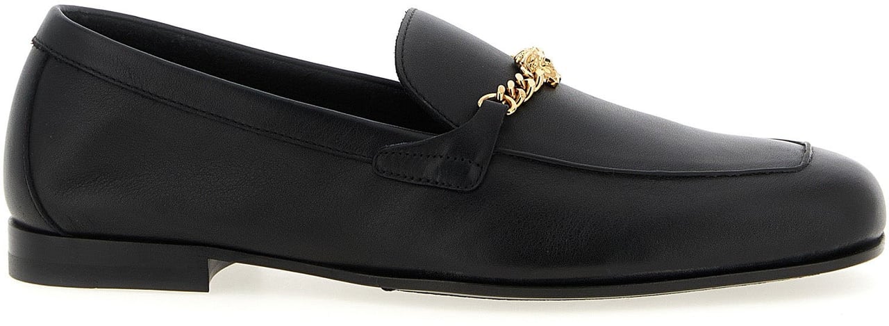 Versace Black Calfskin Slip-On Loafers Zwart