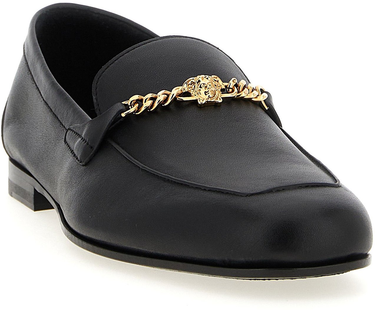 Versace Black Calfskin Slip-On Loafers Zwart