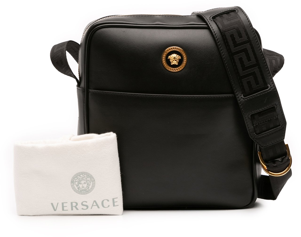 Versace Leather Medusa Crossbody Zwart
