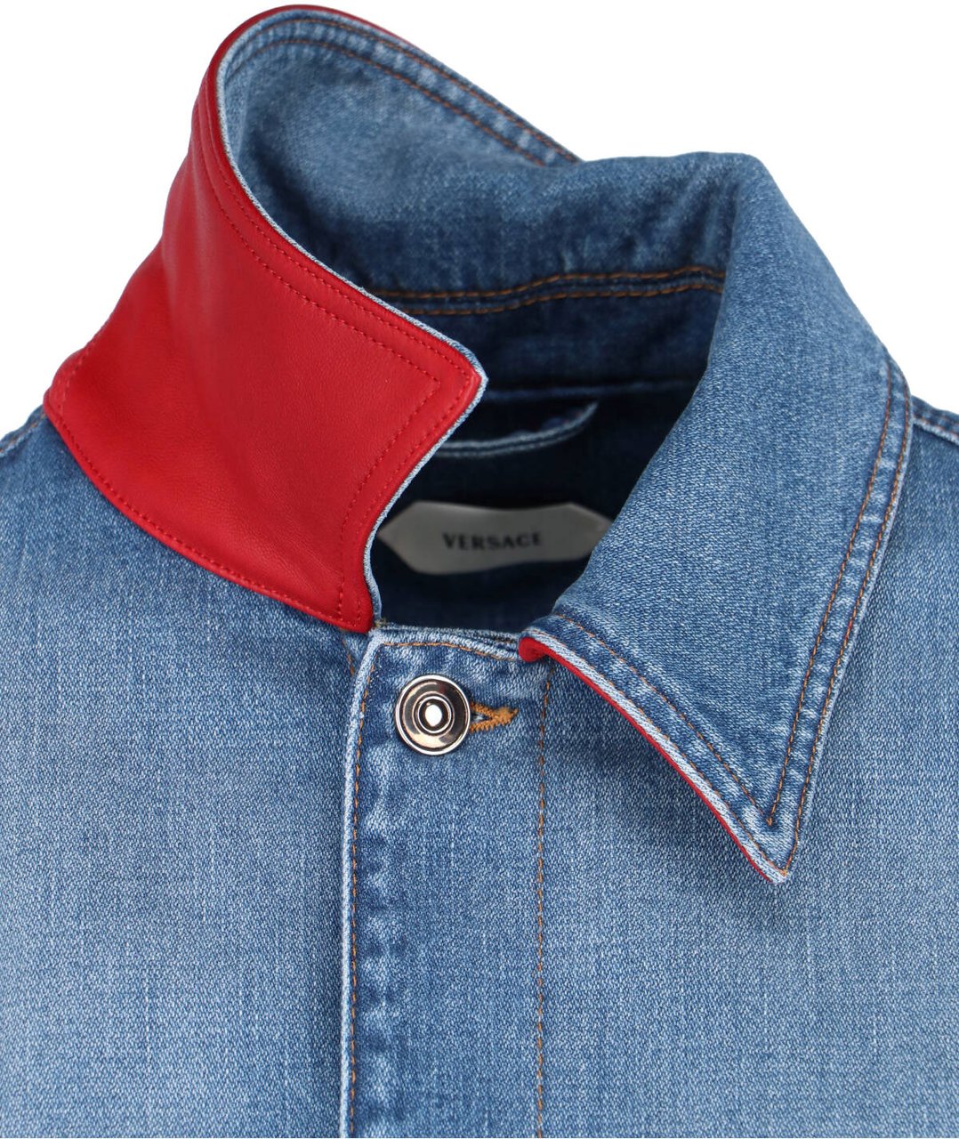 Versace Blue Cotton Denim Signature Details Jacket Blauw