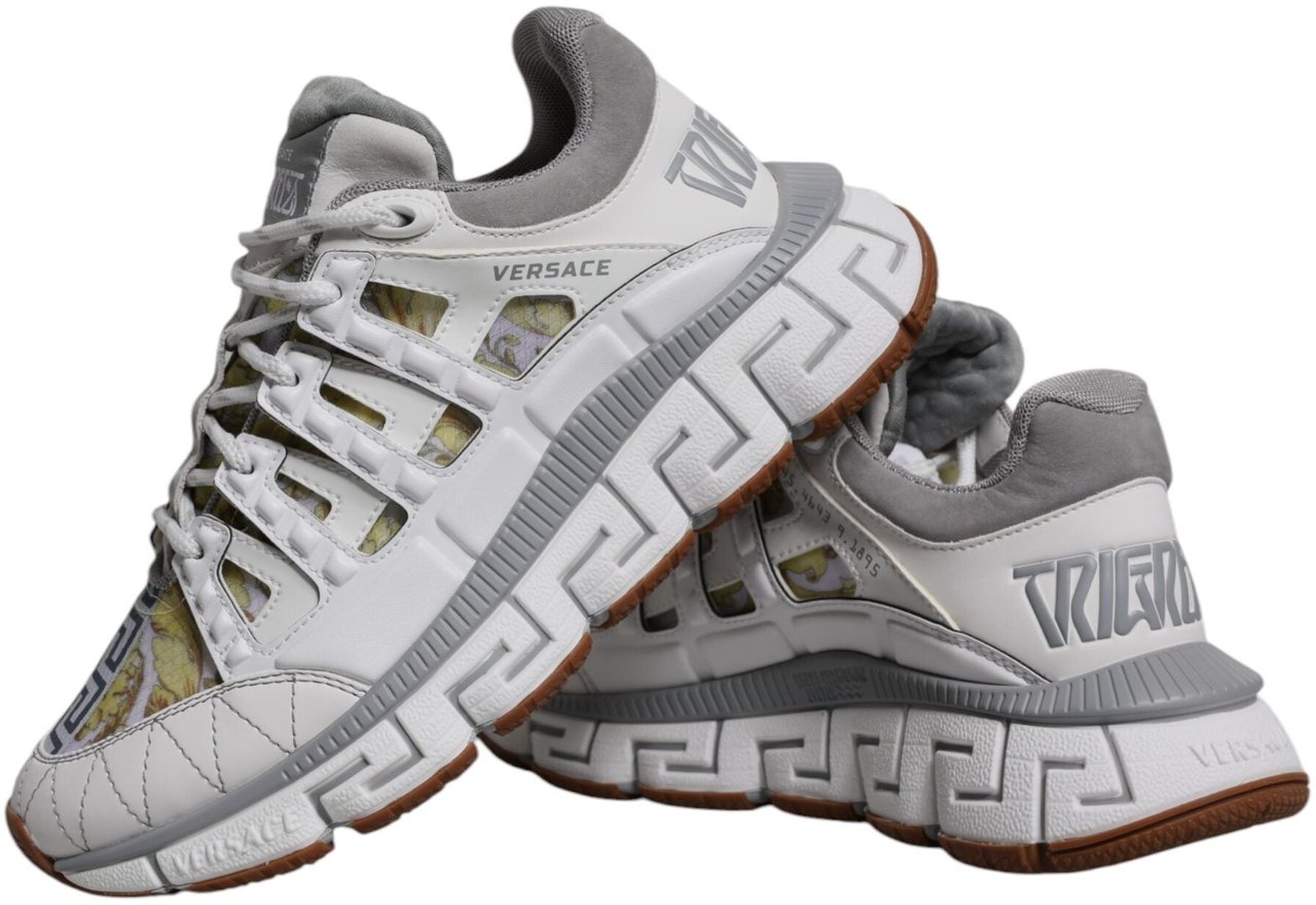 Versace White Trigreca Barocco Print Low Top Sneakers Shoes Wit