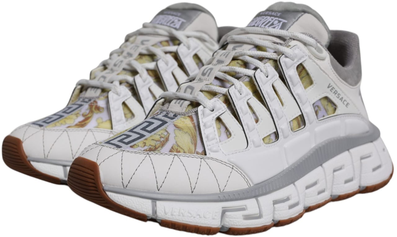 Versace White Trigreca Barocco Print Low Top Sneakers Shoes Wit