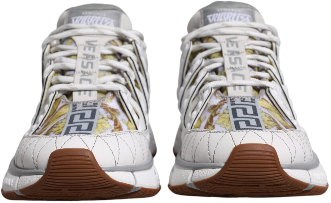 Versace White Trigreca Barocco Print Low Top Sneakers Shoes Wit