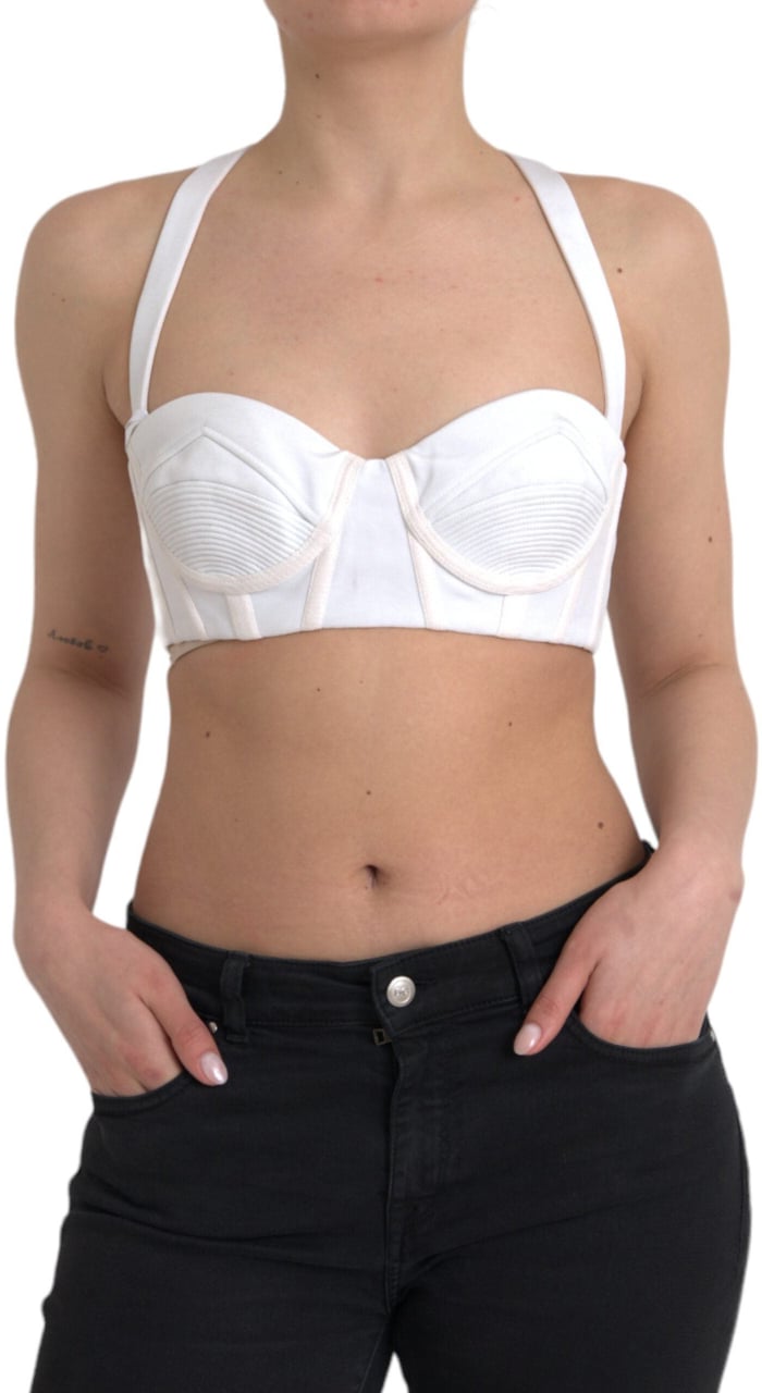 Versace White Viscose Bustier Sleeveless Cropped Top Wit