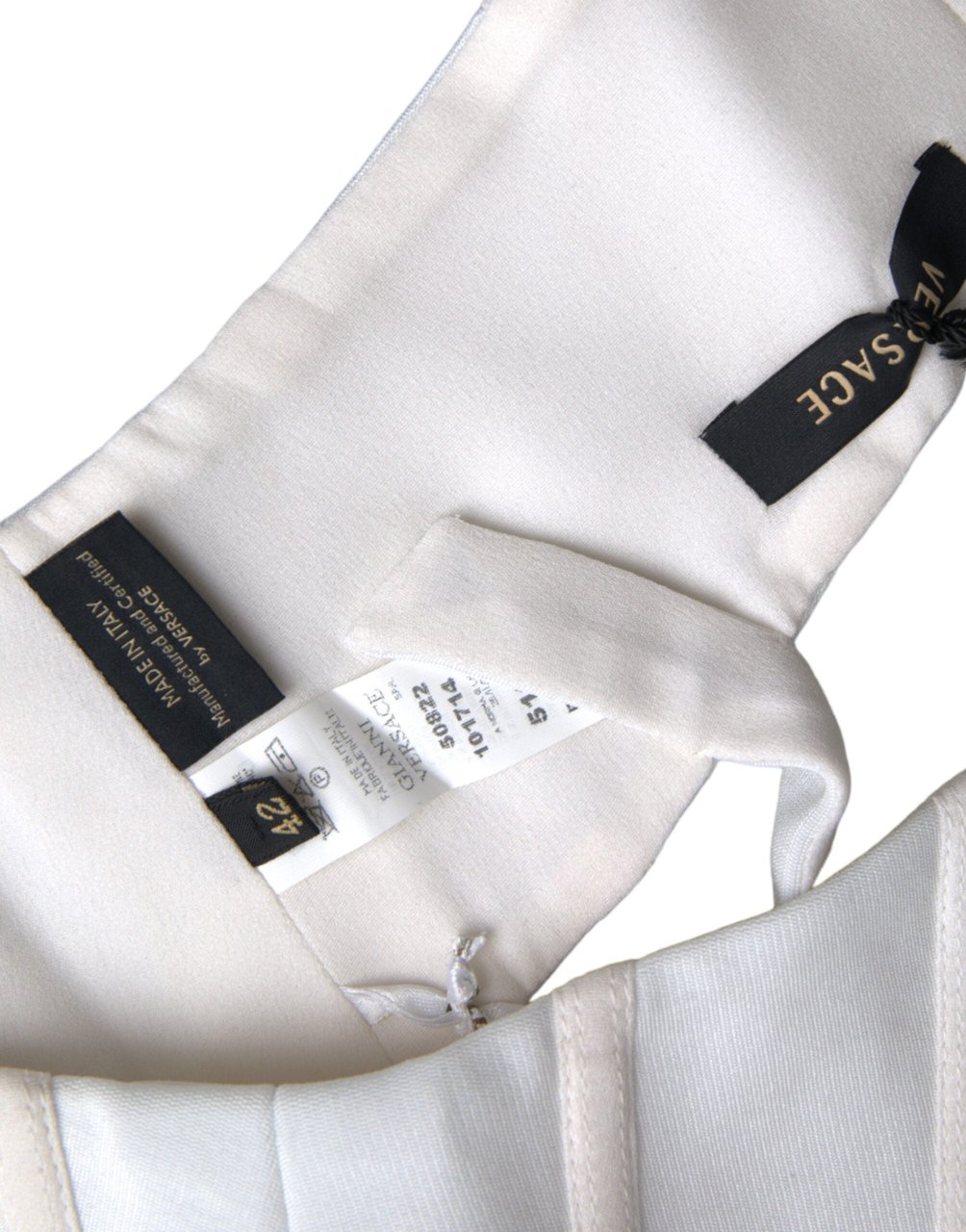 Versace White Viscose Bustier Sleeveless Cropped Top Wit
