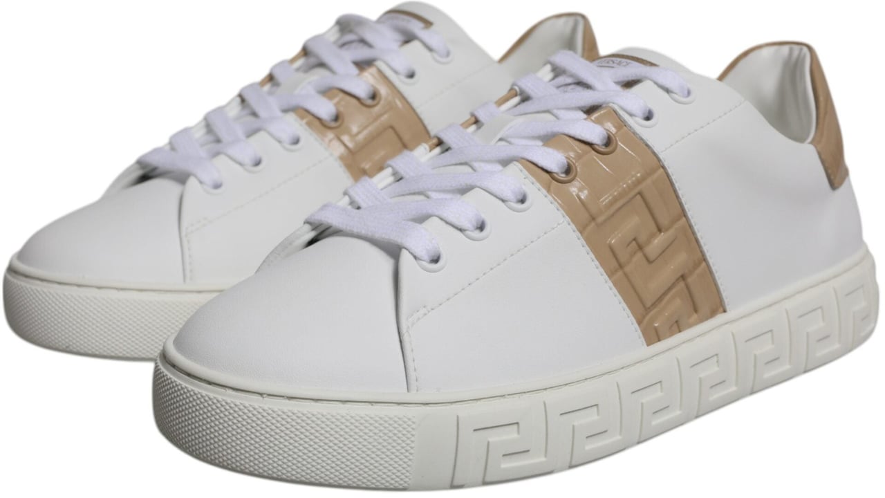 Versace White Brown Greca Print TPU Low Top Men Sneakers Shoes Wit