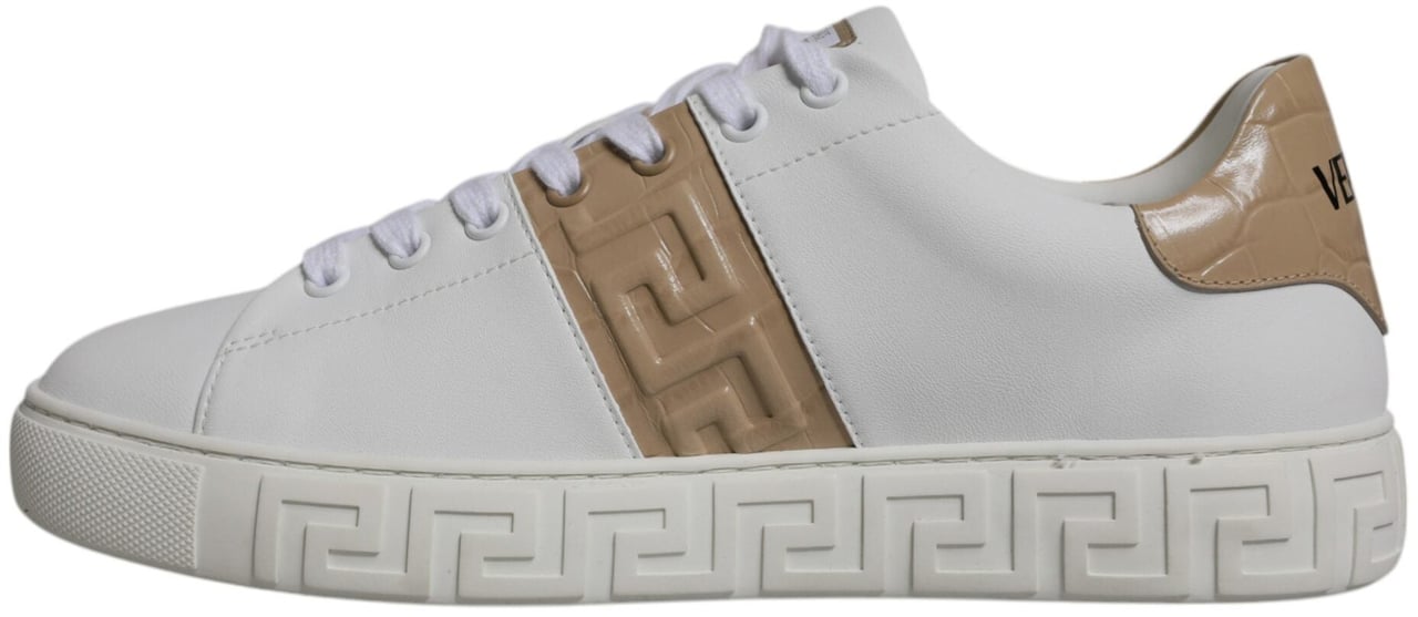 Versace White Brown Greca Print TPU Low Top Men Sneakers Shoes Wit