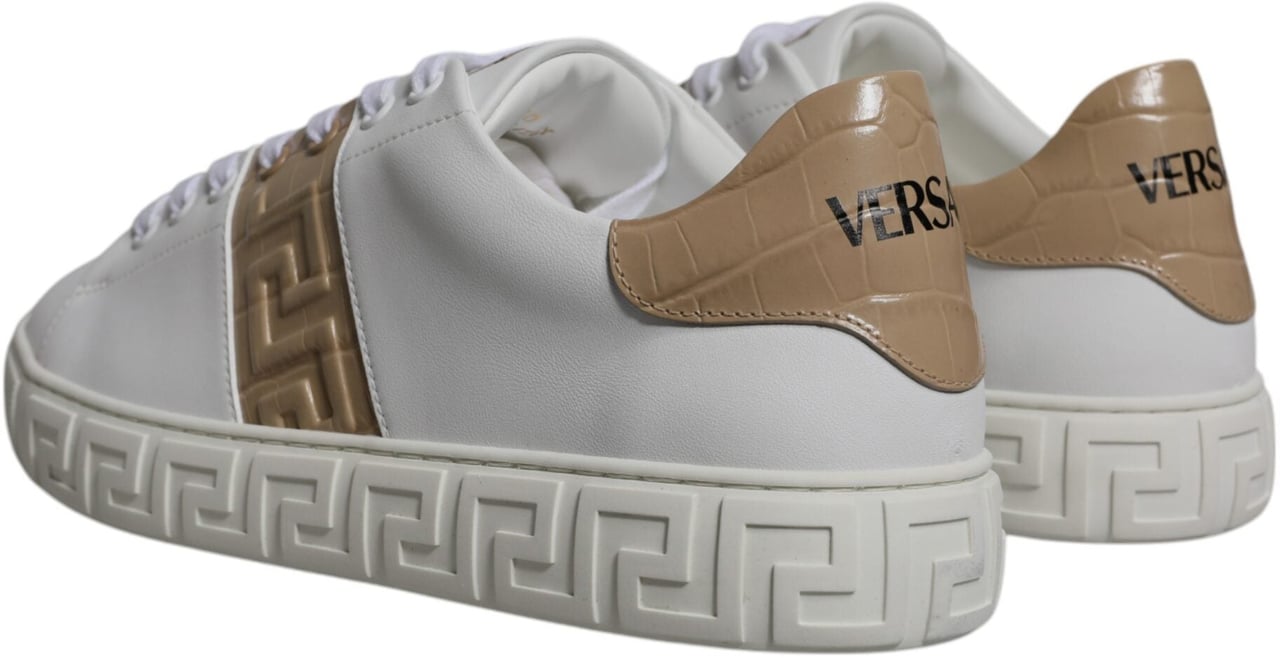 Versace White Brown Greca Print TPU Low Top Men Sneakers Shoes Wit