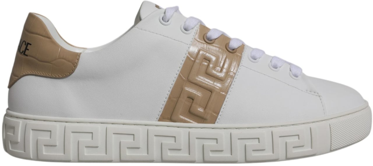 Versace White Brown Greca Print TPU Low Top Men Sneakers Shoes Wit