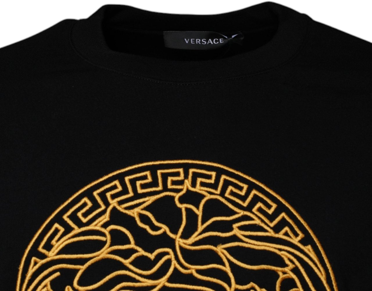 Versace Black Medusa Embroidery Crew Neck Pullover Sweater Zwart