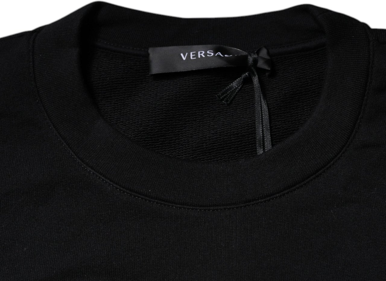 Versace Black Medusa Embroidery Crew Neck Pullover Sweater Zwart