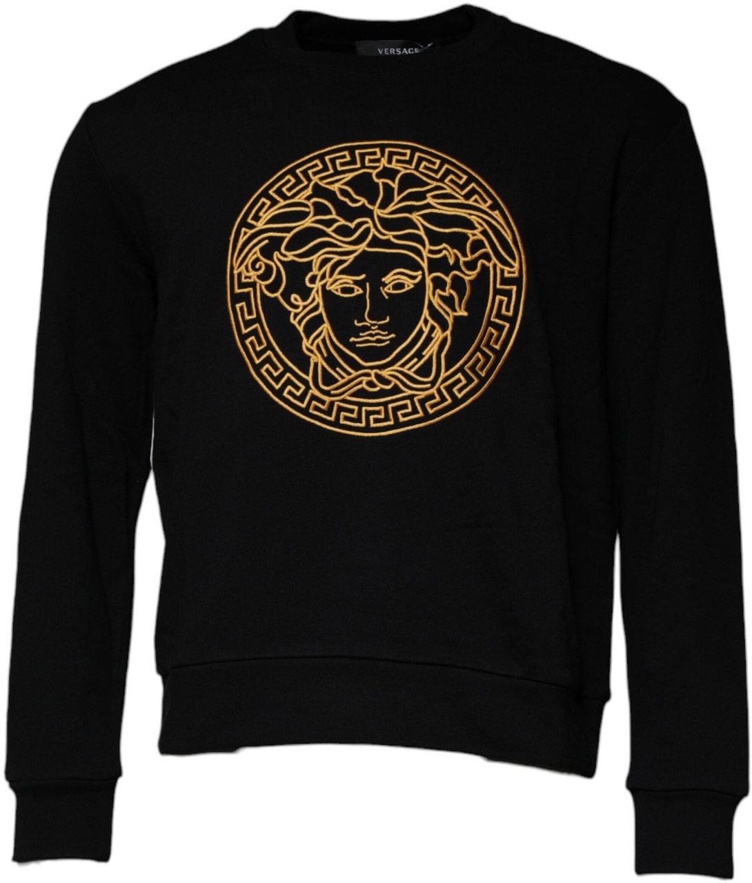 Versace Black Medusa Embroidery Crew Neck Pullover Sweater Zwart