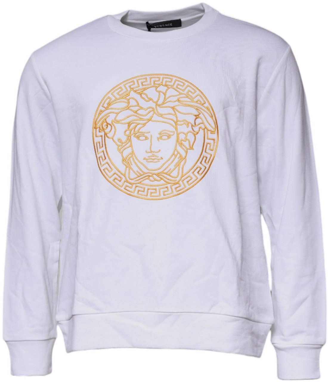 Versace White Medusa Embroidery Crew Neck Pullover Sweater Wit